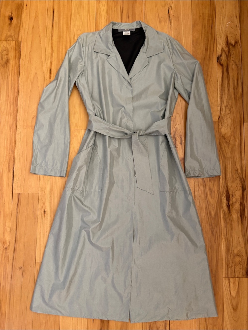 VTG Séverine Peraudin Paris Silk Blend Coated Trench Coat Gray Made in France 38